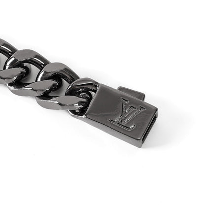 Louis Vuitton Black-Tone Monogram Plate Chain Bracelet