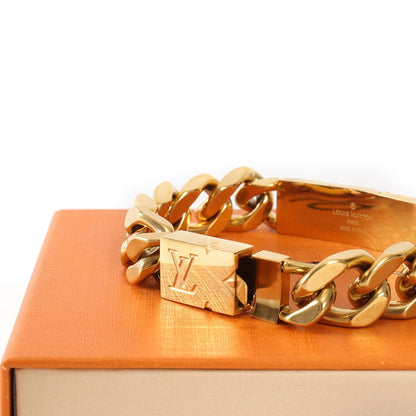 Louis Vuitton Gold-Tone Monogram Plate Chain Bracelet