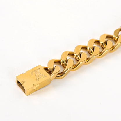 Louis Vuitton Gold-Tone Monogram Plate Chain Bracelet