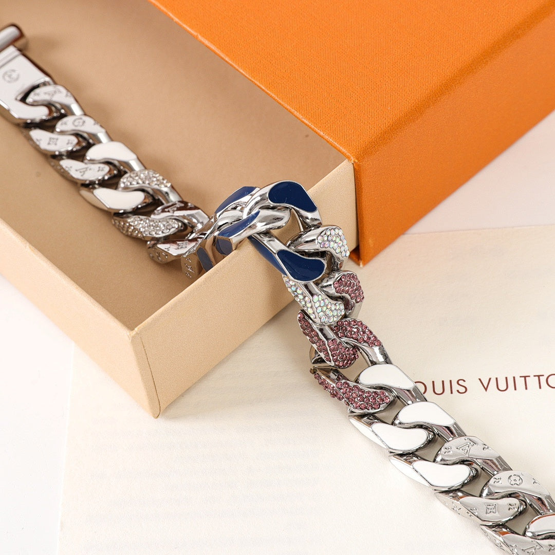 Louis Vuitton Blue & Pink Embellished Chain Bracelet