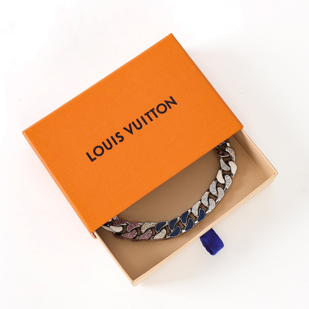 Louis Vuitton Blue & Pink Embellished Chain Bracelet