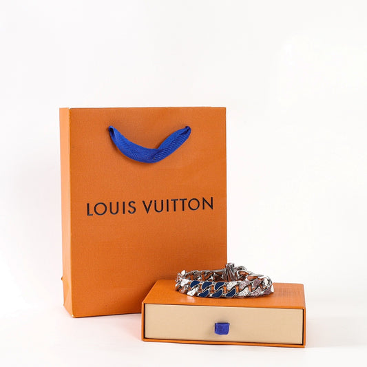 Louis Vuitton Blue & Pink Embellished Chain Bracelet