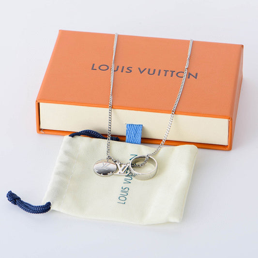 Louis Vuitton Silver-Tone LV Ring & Disc Charm Necklace
