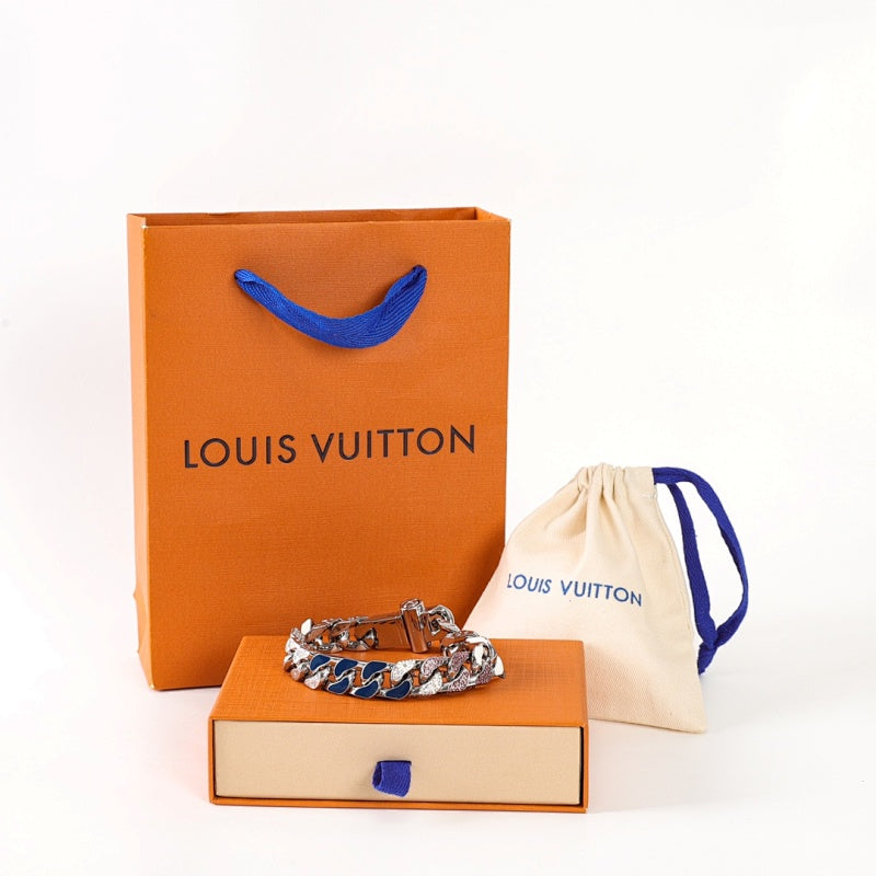 Louis Vuitton Blue & Pink Embellished Chain Bracelet