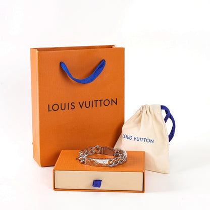 Louis Vuitton Silver-Tone Monogram Plate Chain Bracelet