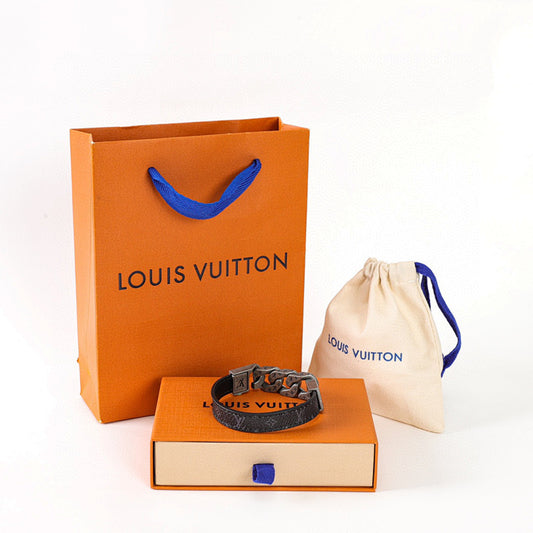 Louis Vuitton Black Monogram Strap & Chain Bracelet