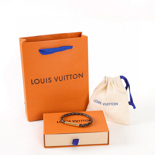 Louis Vuitton Brown Monogram Cord Bracelet with Gold-Tone Clasp