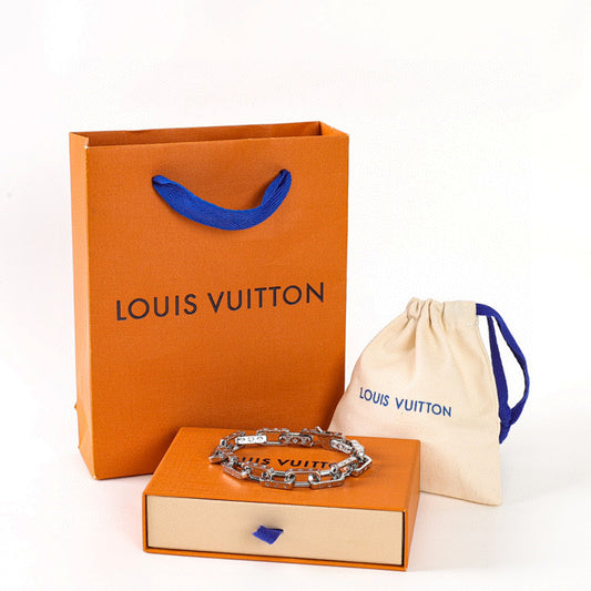 Louis Vuitton Silver-Tone Monogram Rectangular Link Bracelet