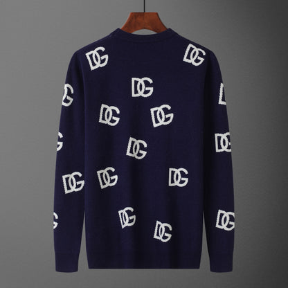 Dolce & Gabbana All-Over DG Logo Jacquard Sweater | Navy Blue