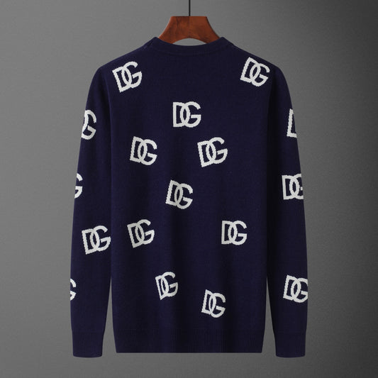Dolce & Gabbana All-Over DG Logo Jacquard Sweater | Navy Blue