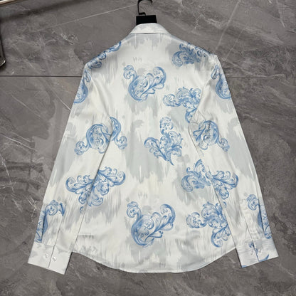 Versace Baroque Ice Blue Scrollwork Long-Sleeve Shirt