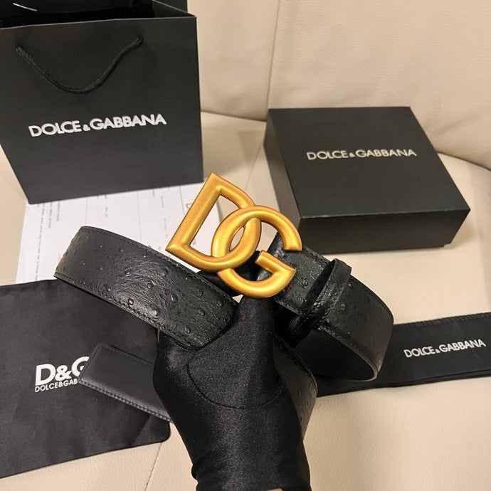 Dolce & Gabbana DG Logo Belt | Black Monogram & Gold Buckle