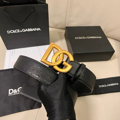 Dolce & Gabbana DG Logo Belt | Black Monogram & Gold Buckle