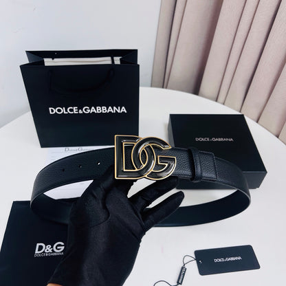 Dolce & Gabbana DG Logo Belt – Black / Black & Gold Buckle