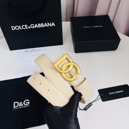 Dolce & Gabbana DG Logo Belt – Cream / Gold Buckle