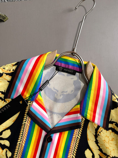 Versace Barocco Rainbow Stripe Short-Sleeve Shirt