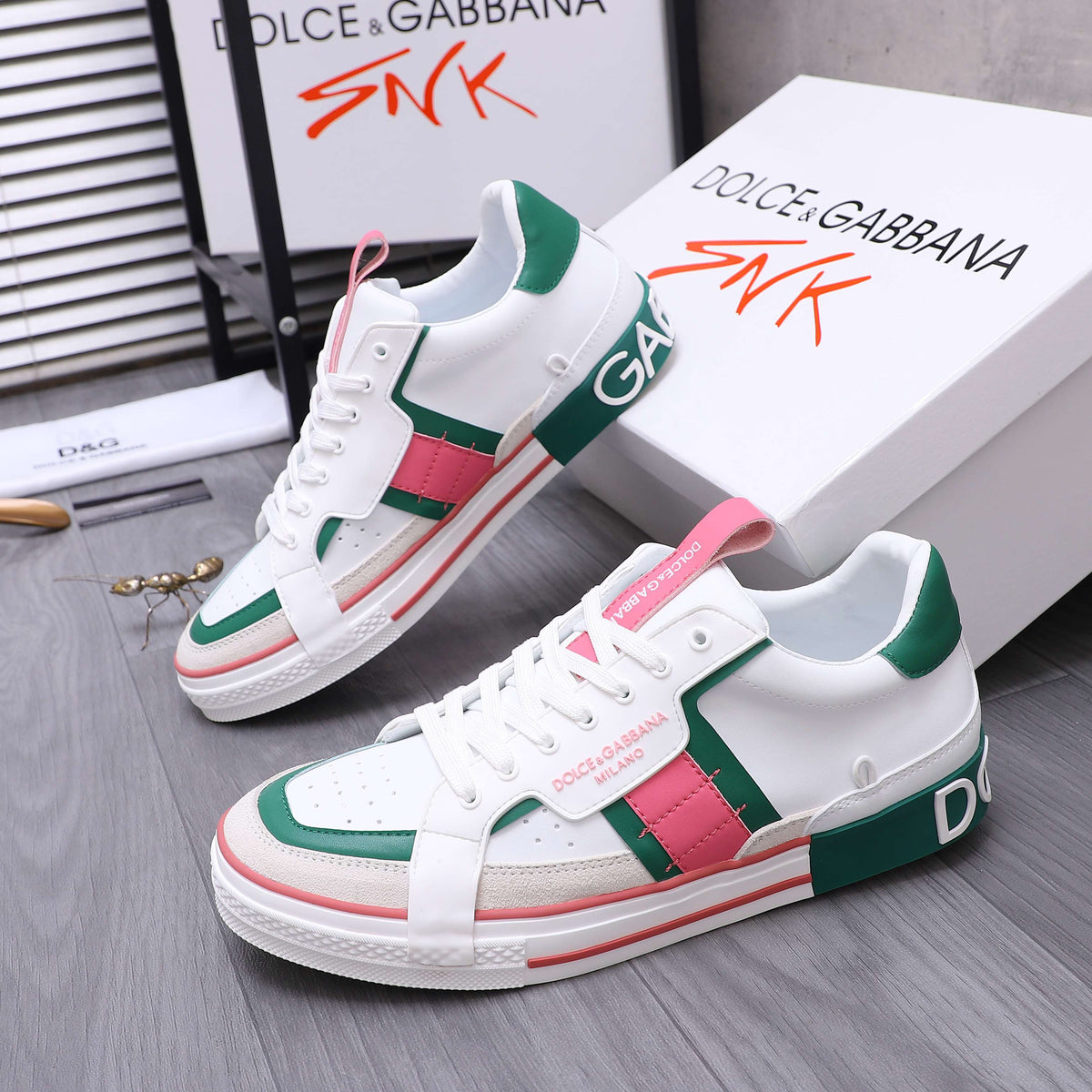 Dolce & Gabbana Custom 2.Zero Low-Top Sneakers – White, Green & Pink