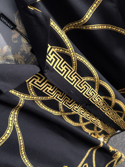 Versace Barocco Gold Print Short-Sleeve Shirt