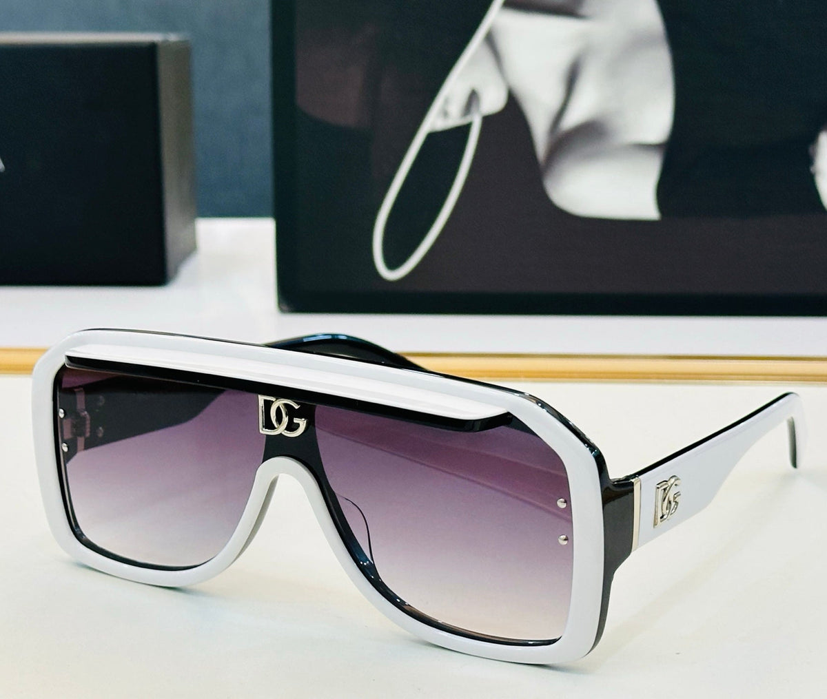 Dolce & Gabbana DG Logo Shield Sunglasses | Black & Gold