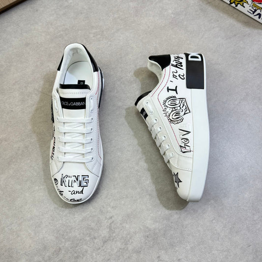 Dolce & Gabbana Portofino Graffiti Low-Top Sneakers – Black & White