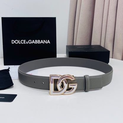 Dolce & Gabbana DG Logo Belt – Grey / Pearl & Gold Buckle