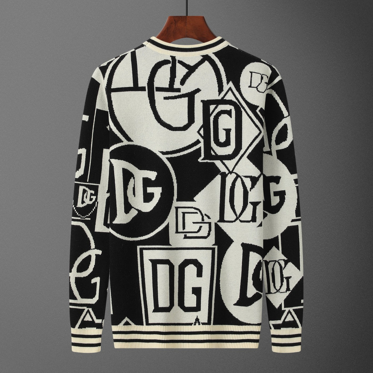 Dolce & Gabbana Mixed DG Letter Collage Jacquard Sweater | Ivory & Black