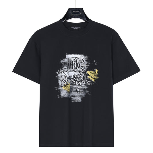 Dolce & Gabbana DG Graffiti Brushstroke Butterfly Crown T-Shirt | Black