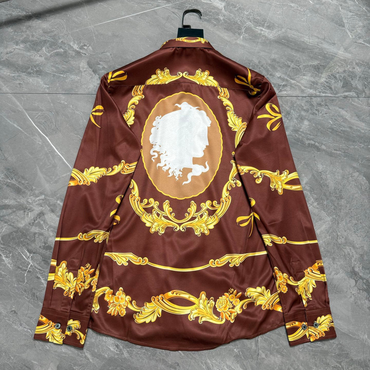 Versace Baroque Gold Scrollwork & Cameo Long-Sleeve Shirt