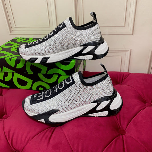 Dolce & Gabbana Sorrento Crystal Sneakers | Black & White