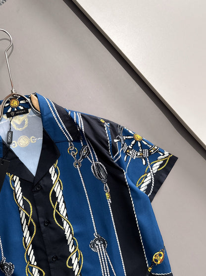 Versace Nautical Rope & Chain Print Short-Sleeve Shirt