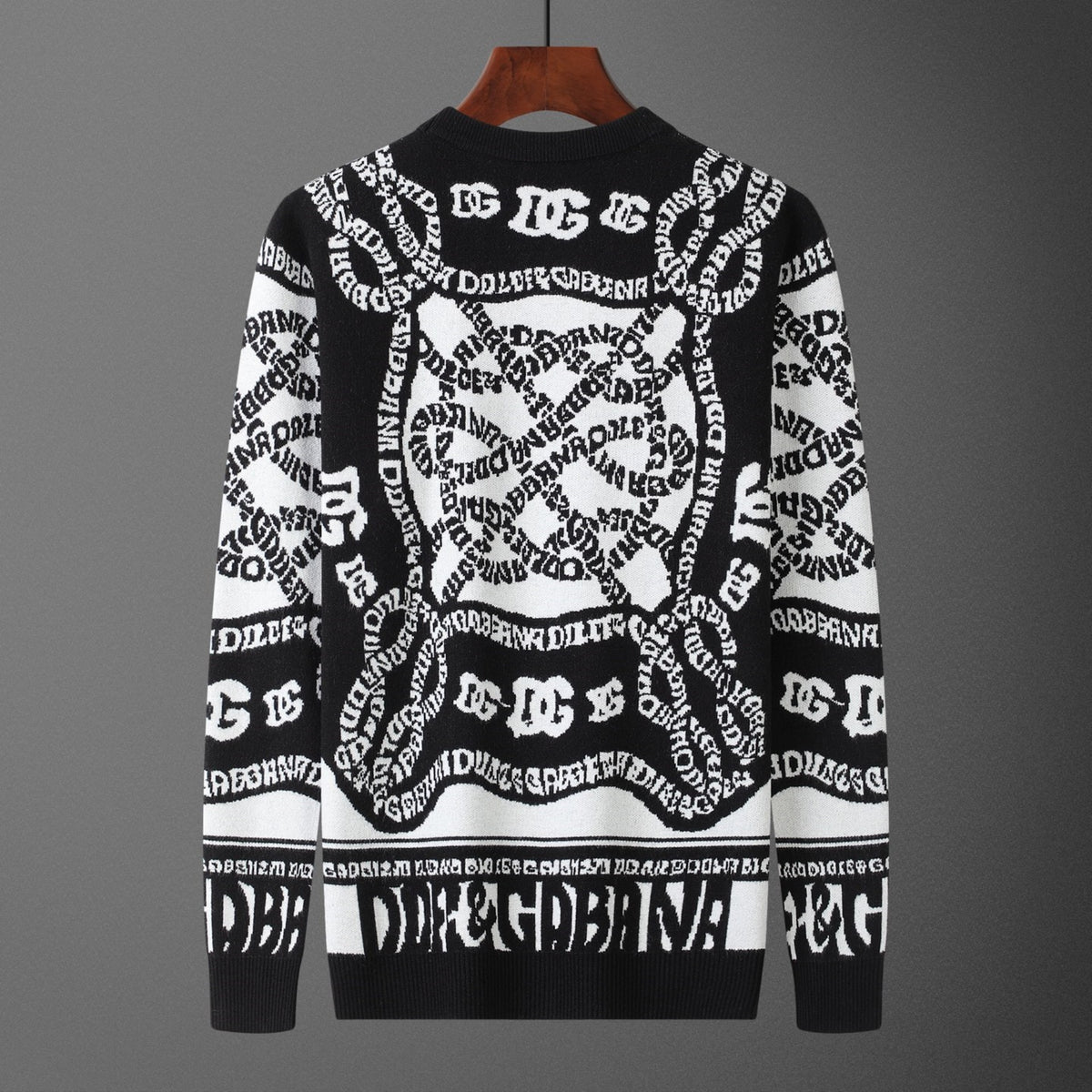 Dolce & Gabbana All-Over Logo Chain Jacquard Sweater | Black & White