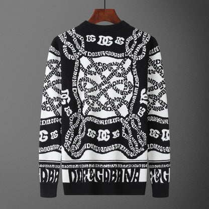 Dolce & Gabbana All-Over Logo Chain Jacquard Sweater | Black & White