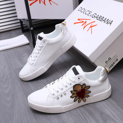 Dolce & Gabbana Portofino SNK Sacred Heart Embroidered Sneakers – White