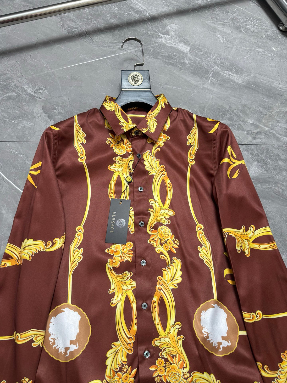 Versace Baroque Gold Scrollwork & Cameo Long-Sleeve Shirt