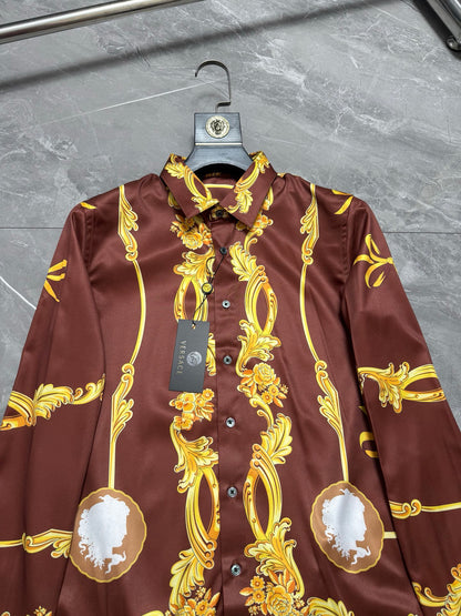 Versace Baroque Gold Scrollwork & Cameo Long-Sleeve Shirt