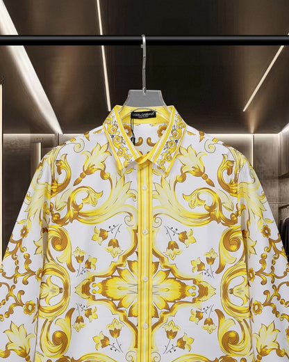 Dolce & Gabbana Long-Sleeve Shirt with Majolica-Inspired Digital Print