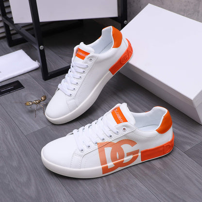 Dolce & Gabbana Portofino DG Logo Low-Top Sneakers – White & Orange