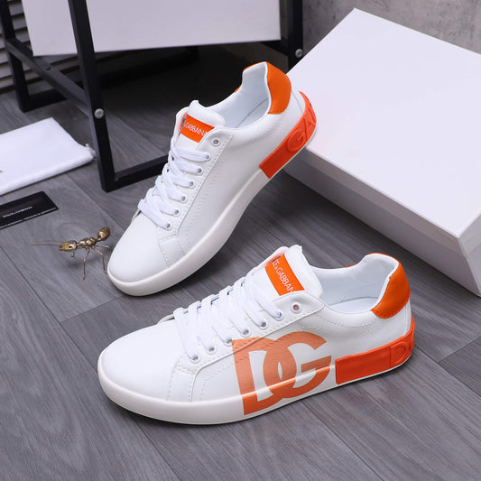Dolce & Gabbana Portofino DG Logo Low-Top Sneakers – White & Orange
