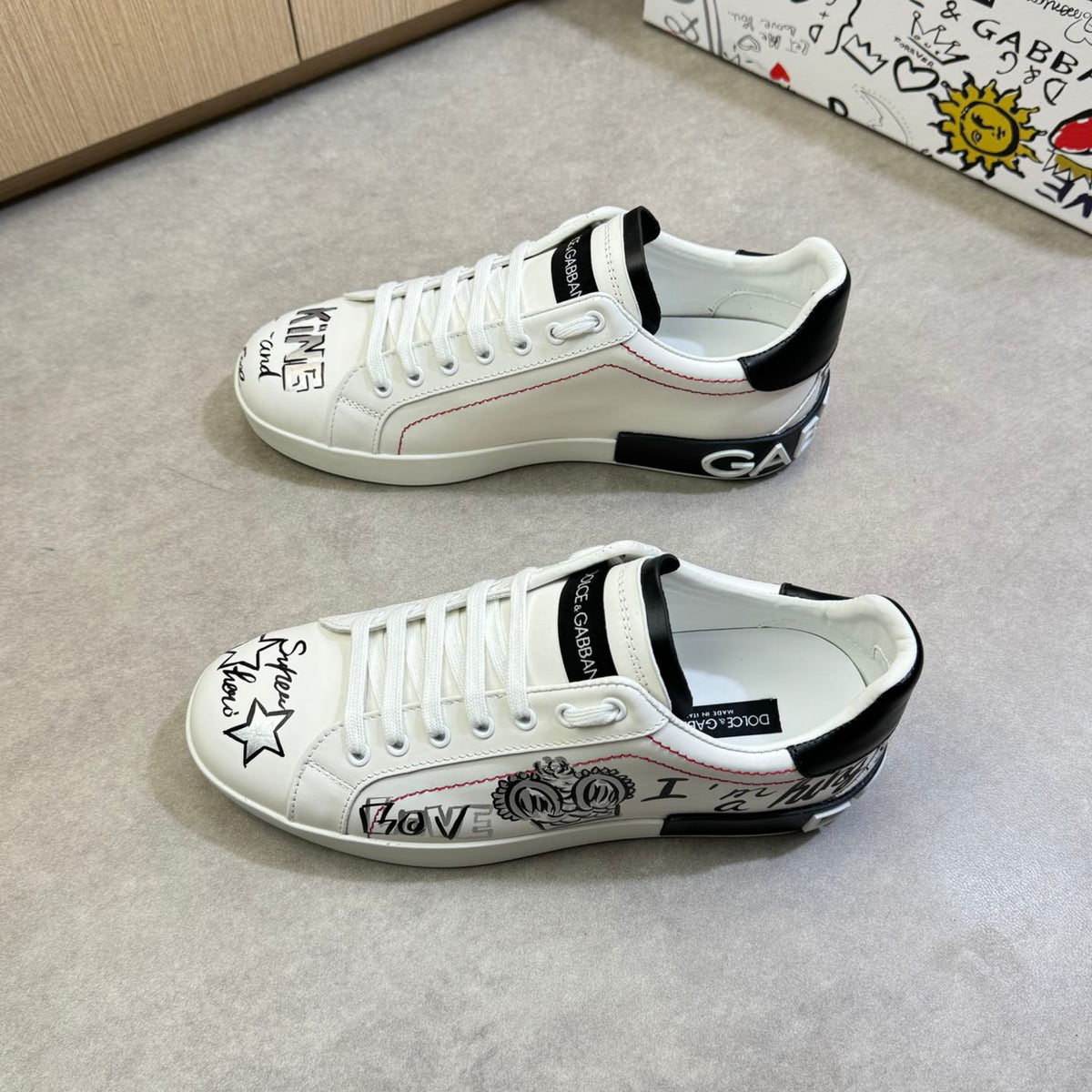Dolce & Gabbana Portofino Graffiti Low-Top Sneakers – Black & White