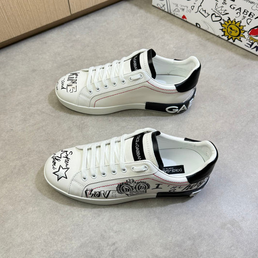 Dolce & Gabbana Portofino Graffiti Low-Top Sneakers – Black & White