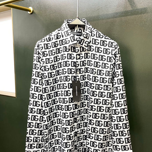 Dolce & Gabbana All-Over DG Monogram Long-Sleeve Shirt | White & Black