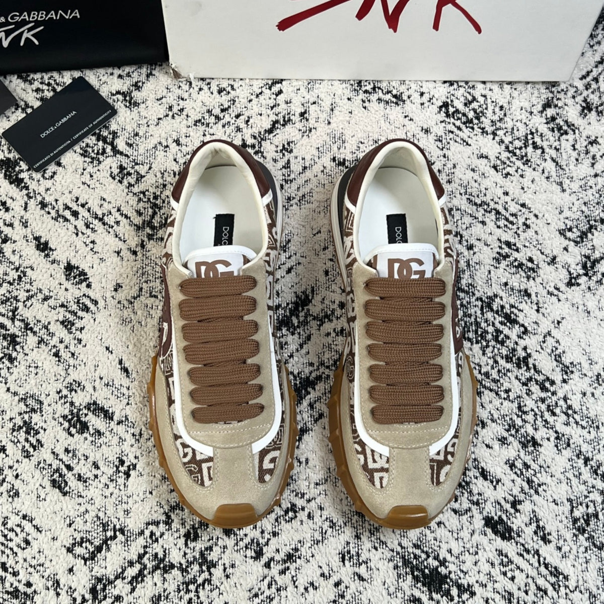 Dolce & Gabbana DG Monogram Low-Top Sneakers – Beige & Brown