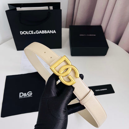 Dolce & Gabbana DG Logo Belt – Cream / Gold Buckle