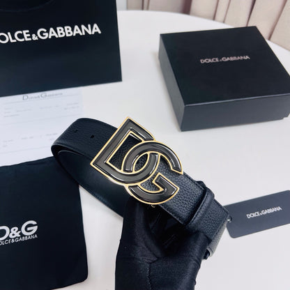 Dolce & Gabbana DG Logo Belt – Black / Black & Gold Buckle
