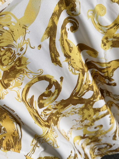 Versace Barocco White & Gold Scrollwork Short-Sleeve Shirt