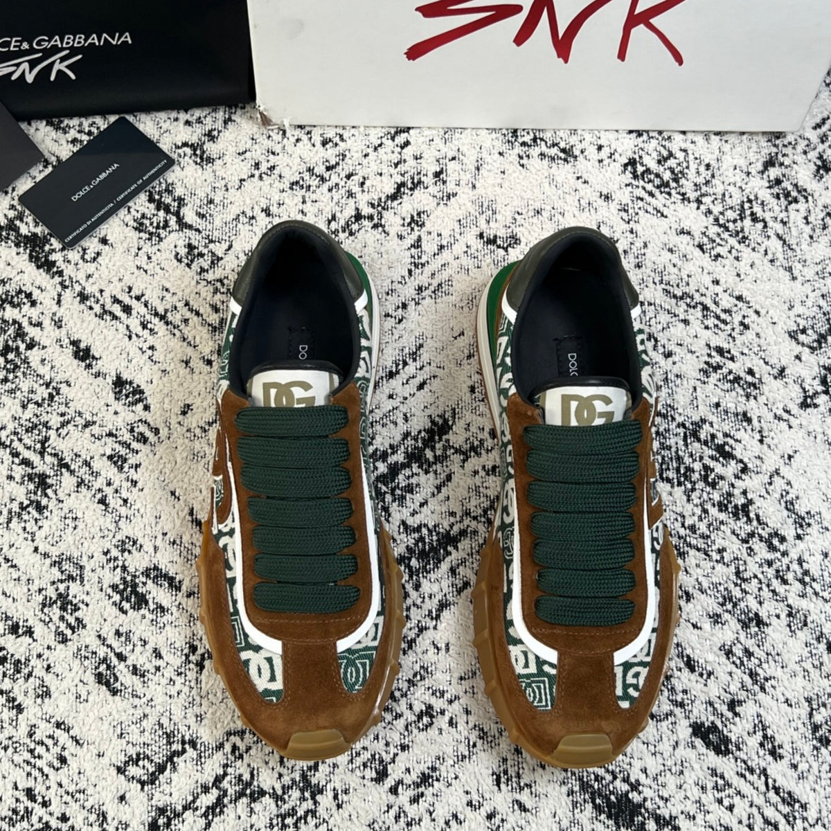 Dolce & Gabbana DG Monogram Low-Top Sneakers – Brown & Green