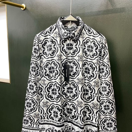 Dolce & Gabbana Majolica Print Long-Sleeve Shirt | Black & White