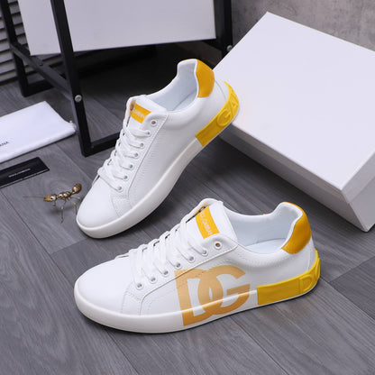 Dolce & Gabbana Portofino DG Logo Low-Top Sneakers – White & Yellow