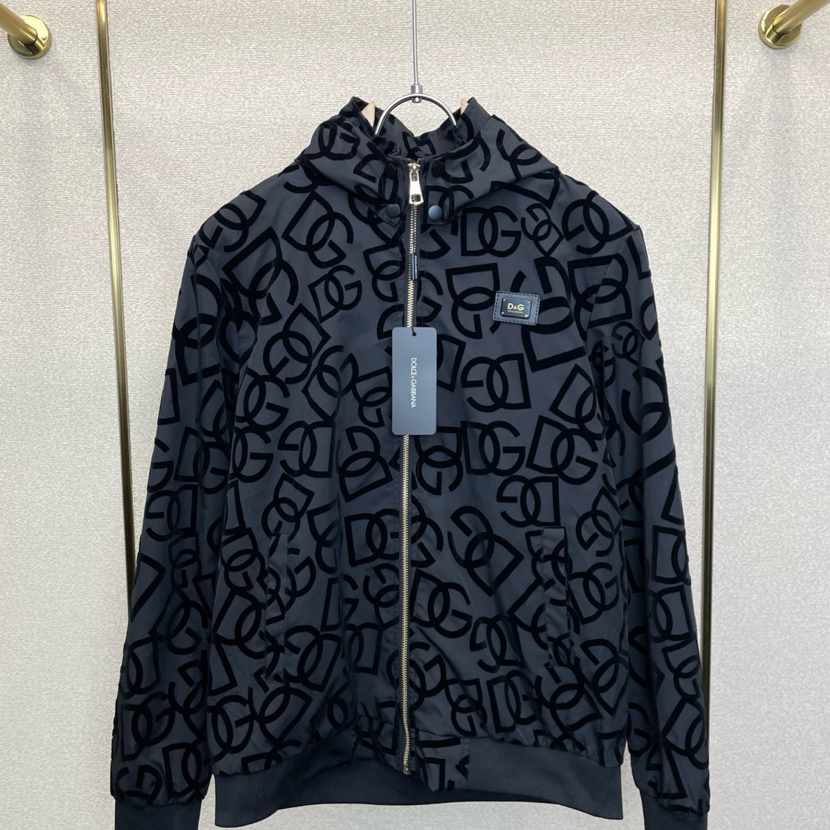 Dolce & Gabbana All-Over DG Logo Flocked Zip Jacket | Black