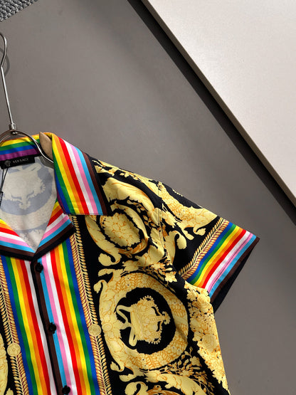 Versace Barocco Rainbow Stripe Short-Sleeve Shirt